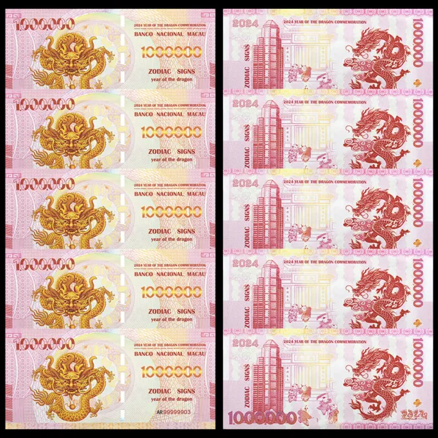 2024 Chinese Zodiac Year of The Dragon Memory Notes 10pcs/lot UNC Paper Money