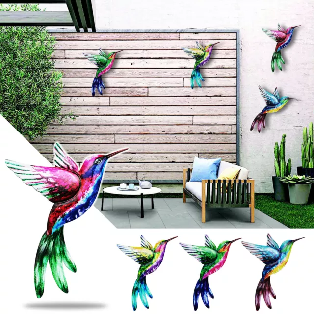 Metal Bird Art Sculpture Outdoor Hummingbird Hanging Ornament Garden Fence Decor