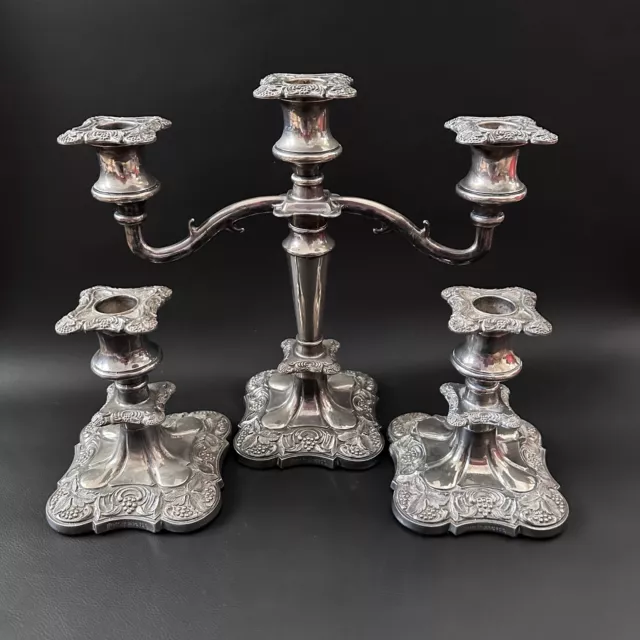 Set Of 3 Antique Silver Plate Candle Holder Sitcks Candelabra Made In England