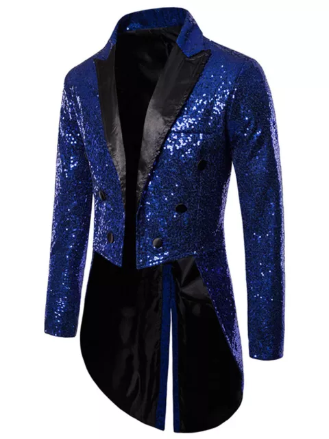 US Mens Tails Slim Fit Tailcoat Sequin Dress Coat Swallowtail Party Blazer Suit