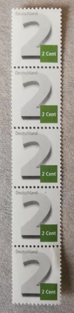 Bund 3042 Ergänzungsmarke 5er Streifen Rollenmarke postfrisch mit Nummer 2 Cent