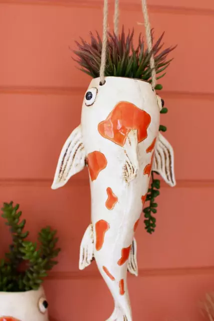Hanging Koi Fish Planter Ceramic Flower Pot