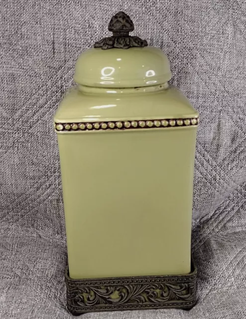 Gracious Goods GG Collection Lrg Canister Cookie Jar Acanthus Leaf & Metal Base