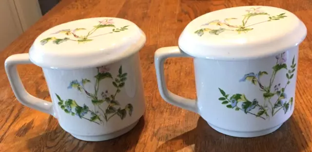 Set of 2 Vintage Floral Lidded Tea Coffee Cup Porcelain