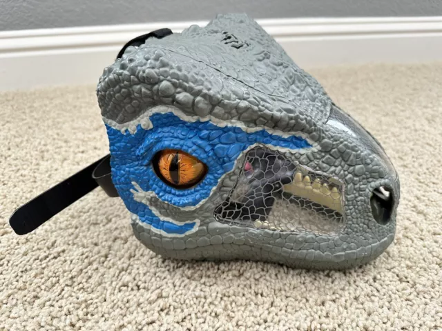 Jurassic World Chomp n Roar Velociraptor Toy Mask Blue Tested Works Well Sounds