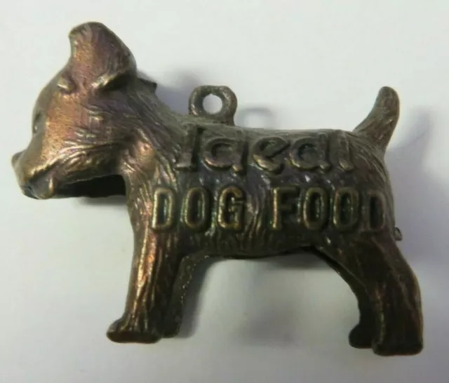 Vintage 1940's IDEAL DOG FOOD Brass Pendant Good Luck Charm 1.25" x 1"