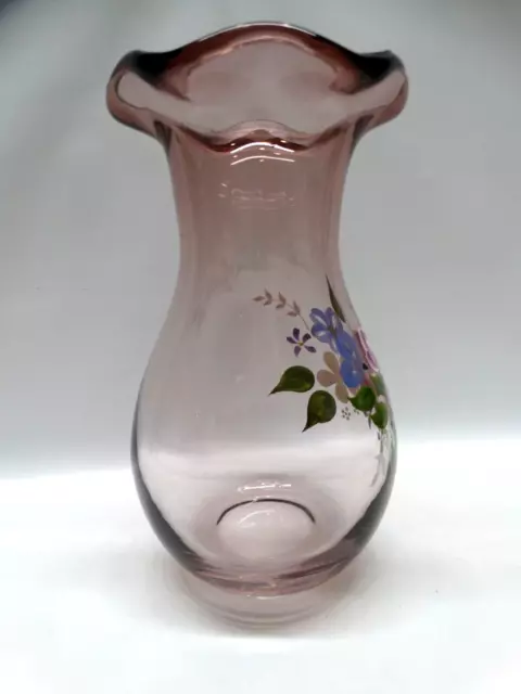 Fenton Purple Amethyst Ruffled Top Glass Floral Hand Painted Vase Teleflora 3