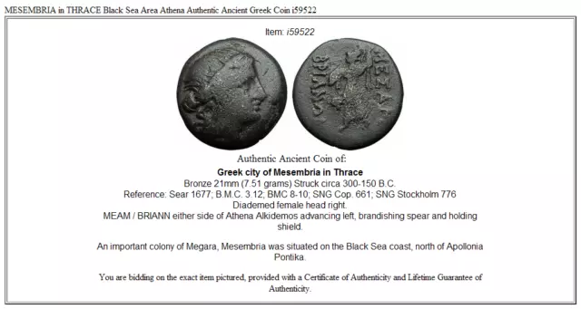 MESEMBRIA in THRACE Black Sea Area Athena Authentic Ancient Greek Coin i59522 3