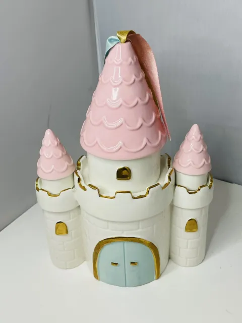 Baby Aspen Simply Enchanted Castle Porcelain Princess Pink Blue White Coin Bank