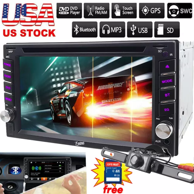 6.2" Double 2Din Car Stereo Radio Bluetooth GPS Navi FM AM USB DVD CD Player CCD