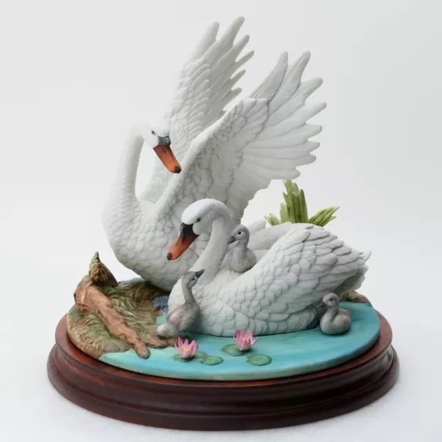 Andrea by Sadek White MUTE SWAN FAMILY Figurine #7179 - Round Base