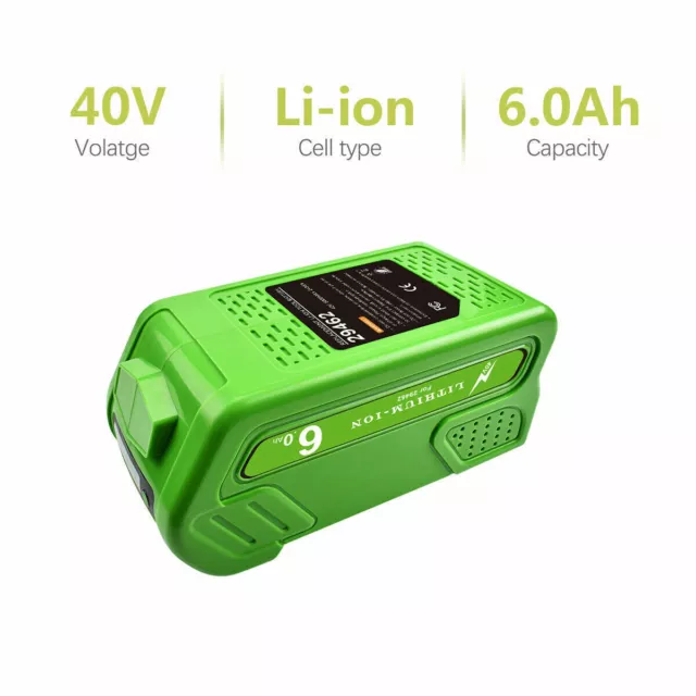 6.0Ah Lithium-ion 40V Battery For GreenWorks G-MAX 40V 29472 29462 20292 24252 2