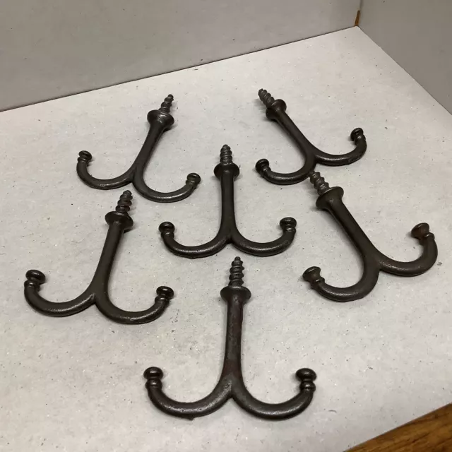 Lot of (6) Vintage Antique Farmhouse Style Coat Hanger Rustic Cast Iron P229