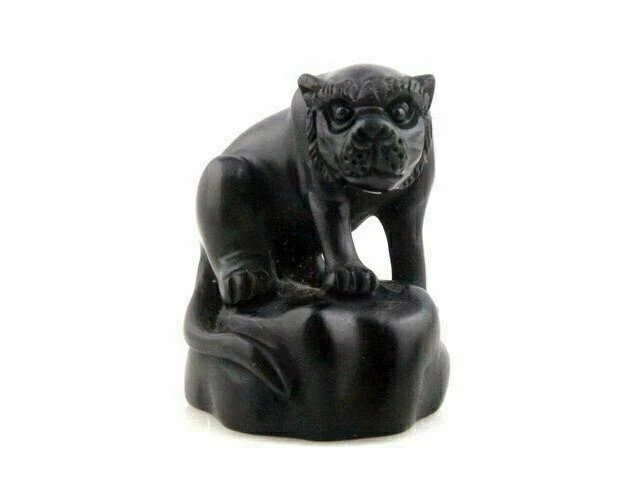 Ebony Ironwood Hand Carved Japanese Netsuke Sculpture Tiger On Rock #03122302