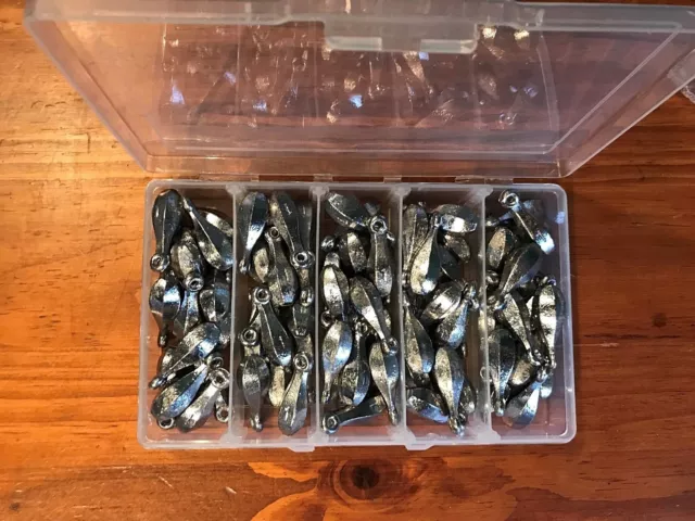 75 x 1oz Snapper Fishing Sinkers in a Tackle Box.