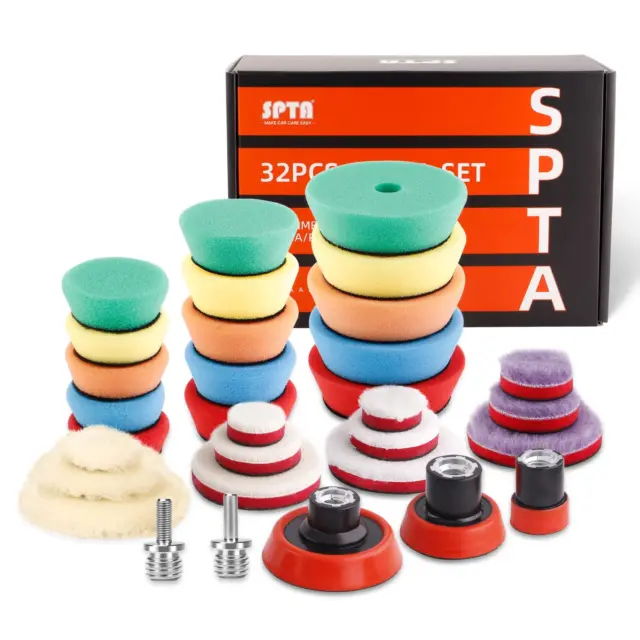 Éponges De Polissage,  32Pcs 25Mm 50Mm Et 80Mm Kit De Polissage Pad Éponge À Pol