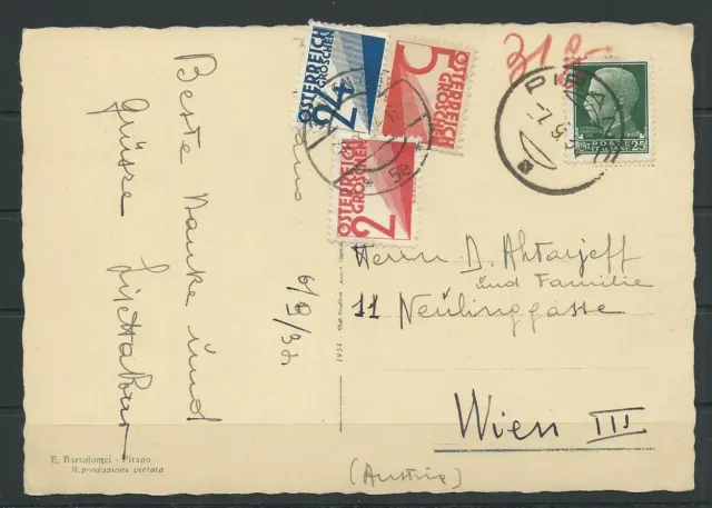 Österreich Porto P 133, P 136, P 147 Postkarte Pirano - Wien, 1934 #1059575