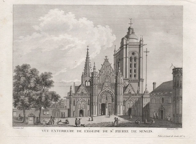 Senlis Cathedrale Oise Hauts-de-France vue estampe gravure engraving Kupferstich