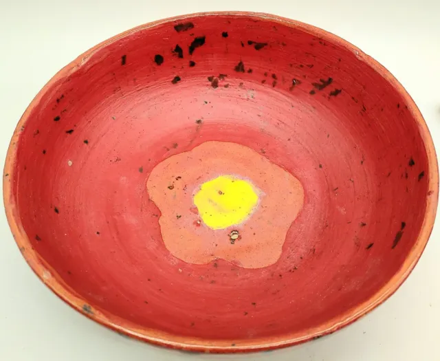 VTG Studio Art Pottery Large Southwest Orange Yellow Purple Ceramic Bowl 8"