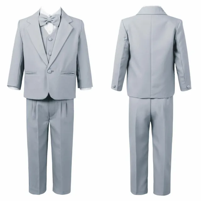 Toddler Boys' 5 Piece Formal Dress Suit Set with Blazer Shirt Pants Bow Tie Vest
