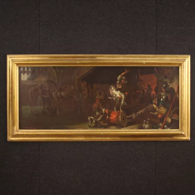 Cuadro firmado Mattia Traverso escena popular pintura oleo lienzo marco 900