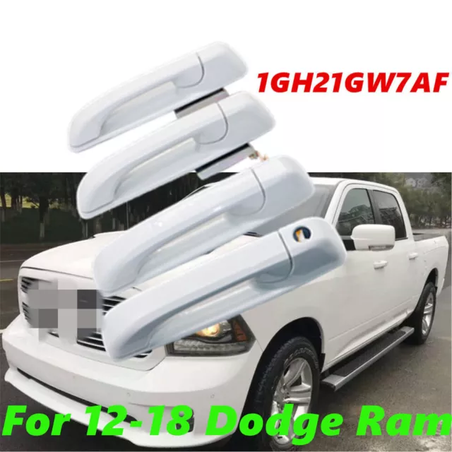 4Pcs Bright White Exterior Door Handles Set For Dodge Ram 1500 2500 3500 2012-18