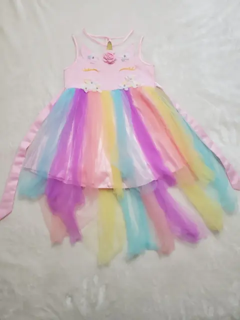 Sunny Fashion Flower Girls Dress Unicorn Rainbow Pageant Princess Party size 7
