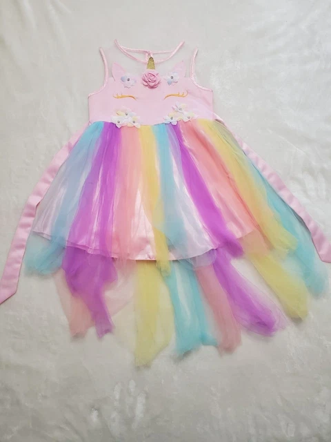 Sunny Fashion Flower Girls Dress Unicorn Rainbow Pageant Princess Party size 7