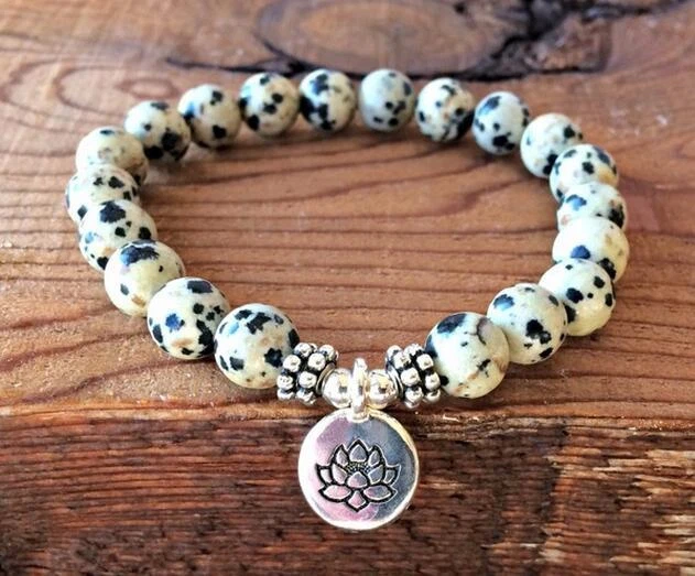 8mm Spotted stone Bracelet mala cuff Spirituality Bless Stretchy Sutra