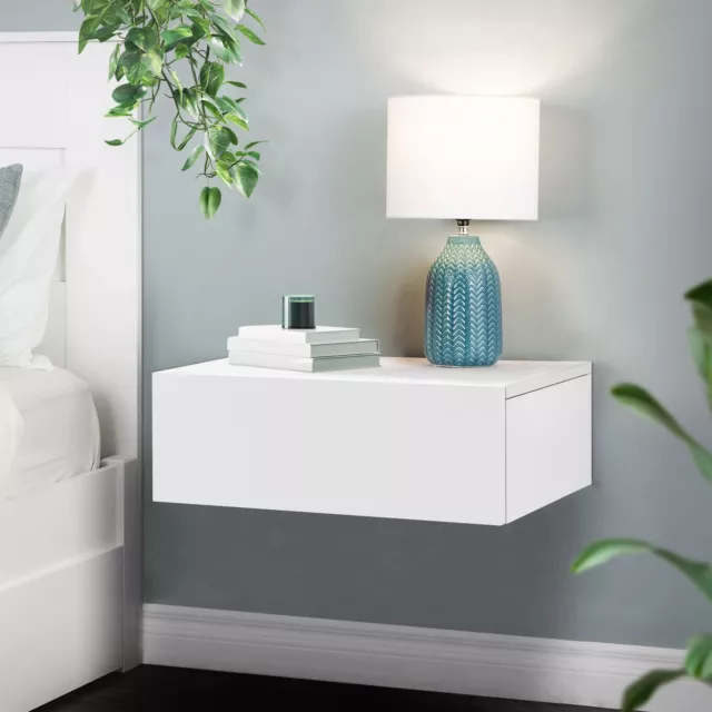 Table de nuit suspendue avec tiroir armoire de chevet moderne MDF blanc mat