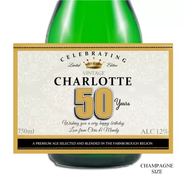 Personalised Happy Birthday Wine Champagne Bottle Sticker Label N158 Any Age 2