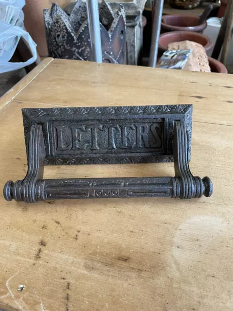 Genuine Antique Ornate 19th Century Cast Iron Letter Box Plate with Door Pull