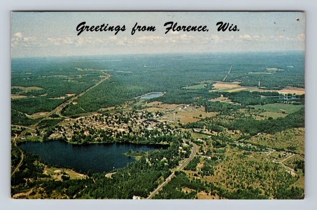 Florence WI-Wisconsin, Greetings, Aerial City View, Antique Vintage Postcard