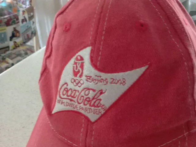Coca Cola Beijing 2008 Olympics Hat Adjustable 100% Cotton Red Good Condition 