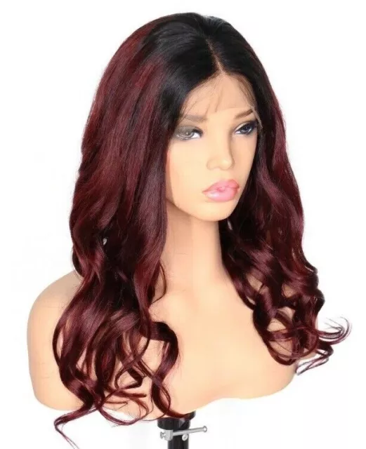 amber dark burgundy deep red ombre wavy European 100% human hair lace front wig