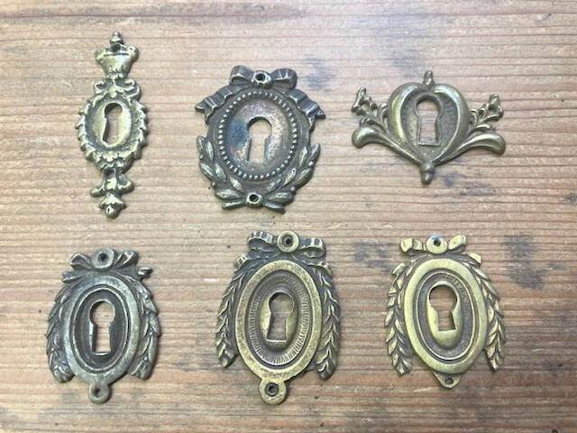Lot Of 6 Vintage Fancy Escutcheons Antique  Key Hole Cover Plates Escutcheon
