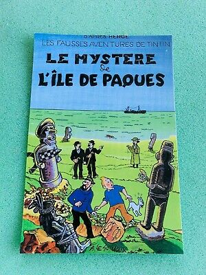 Carte Postale 15X10 Tintin Hommage A Herge Parodique Pastiche L'ile De Paques