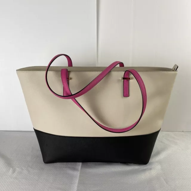 KATE SPADE NY Cedar St Shopper XL Harmony Tote/Purse Cream Black Fuchsia Leather