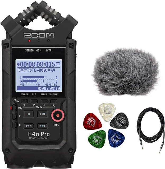 H4N Pro All Black 4-Track Portable Recorder (2020 Model) with Planet Waves Class