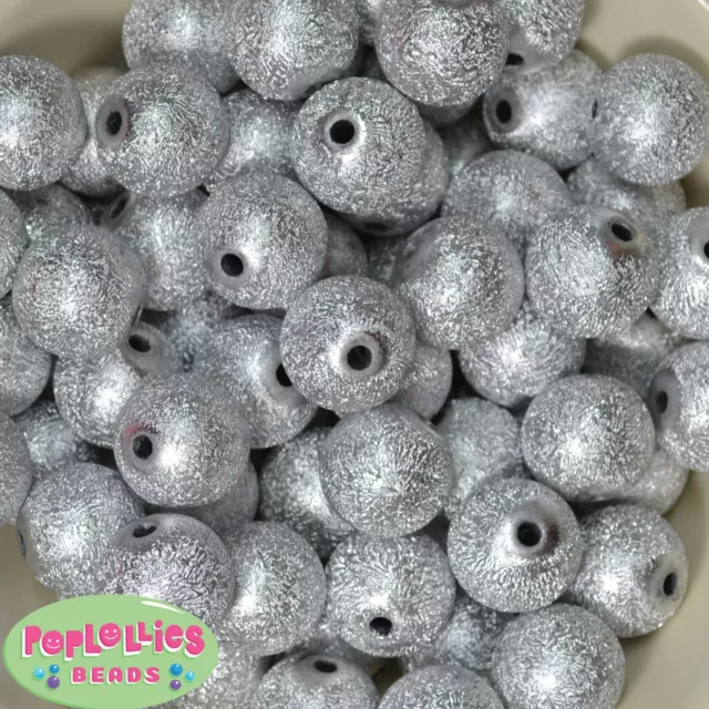 20mm Silver Stardust Acrylic Bubblegum Beads 20pc lot sparkle chunky jewelry