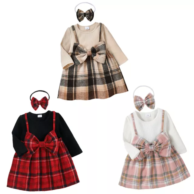 Set fascia gonna arricciata abito finto a quadretti bimbo bambina carino finto set