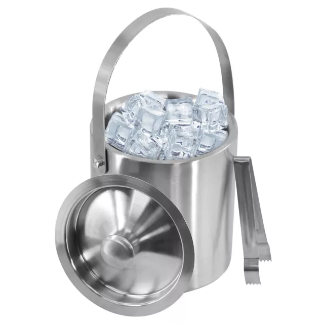 Cooler Ice Bucket Large Double Walled With Tongs 1.5 L Stainless Steel Insulated