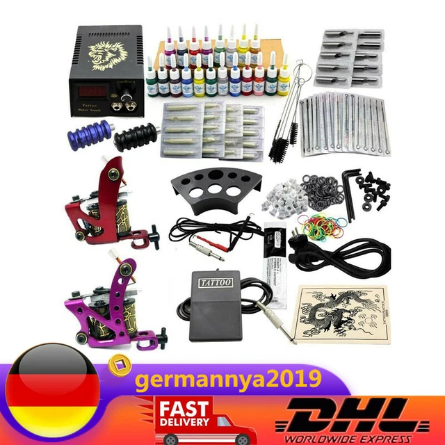 2 máquina de tatuajes 50 agujas 20 colores tintas kit completo máquina de tatuajes juego DHL
