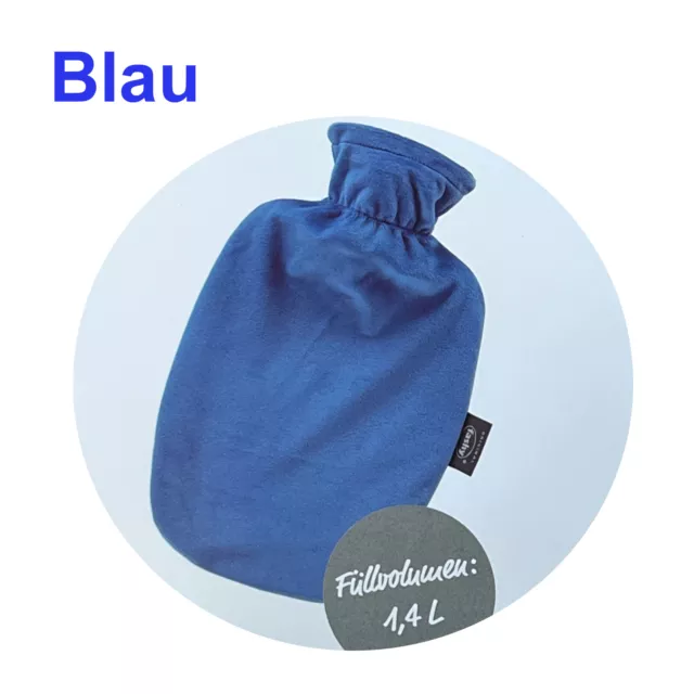 Bouillotte Bleu Fashy Waermflasche 1,4l Revêtement en Peluche Max. 80grad