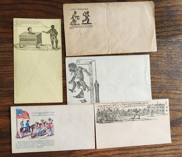5 Original Civil War Patriotic envelopes relating to Black/ Contraband subjects