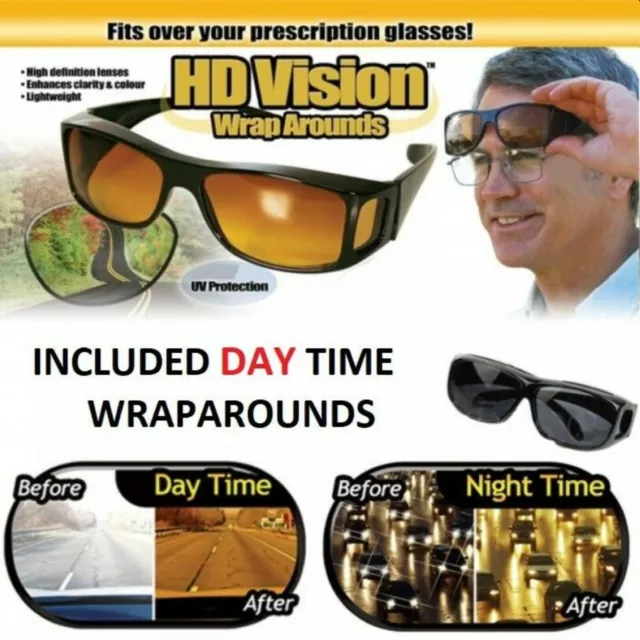 Tac HD Day Night Vision Wraparound Sunglasses For Men Driving Fits Over  Glasses