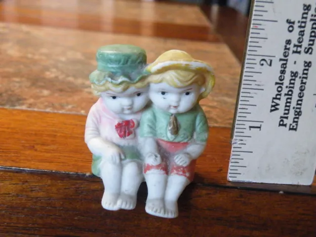 Vintage JAPAN Ceramic Bisque SHELF SITTER Couple FIGURINE Antique OCCUPIED JAPAN