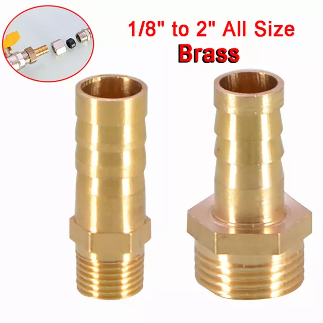 BSP to 2" Brass Male Thread Fitting x Barb Hose Tail End Connector Pipe Adaptor