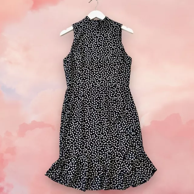 Betsey Johnson Sleeveless Navy & White Polka Dot Dress - Women's SZ 6 -Faux Wrap