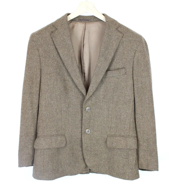 Massimo Dutti Giacca Uomo (UK) 40 Lana Monopetto a Spina di Pesce Motivo